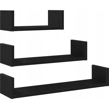 Obraz Závěsné nástěnné police černý dub 60x15x10 cm, 45x15x10 cm, 30x15x10 cm