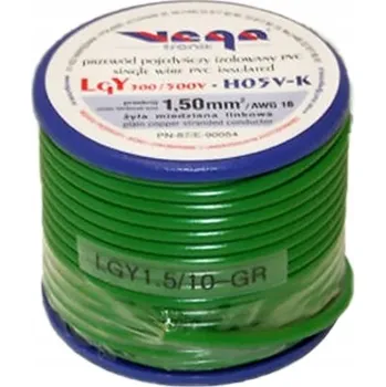 elektrický kabel Vodič LGY/H05V-K 1,50 mm2 10 m Zelený