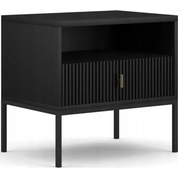 Noční stolek Noční Stolek se zásuvkou Černý MARCOS Rýhovaný Glamour do ložnice