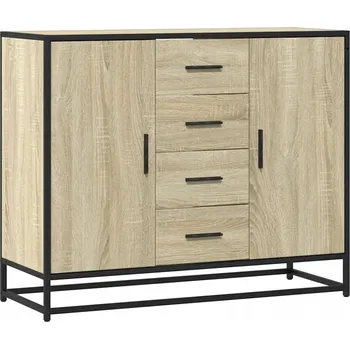 Komoda Skříňka dub sonoma 92x35x76 cm, s kovovým rámem, 4 zásuvky, 4 přihrádky