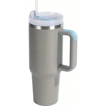 Termoska Prémiová cestovní termoska s kovovou stěnou + sklo, 1200 ml, termoska, s brčkem, šedá