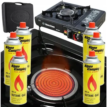 Turistický vařič KERAMICKÝ TURISTICKÝ PLYNOVÝ VAŘIČ PŘENOSNÝ 2v1 S KUFRÍKEM + 6 KARTUŠÍ