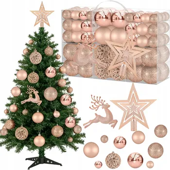 Vánoční dekorace VÁNOČNÍ BAŇKY VÁNOČNÍ OZDOBY SADA XXL 102 KS NA STROMEČEK NEROZBITNÉ RŮŽOVÉ ZLATO