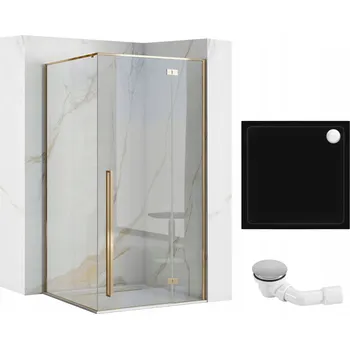 Sprchová vanička ROHOVÝ SPRCHOVÝ KOUT FARGO 90x90 ZLATÝ + SPRCHOVÁ VANIČKA SAVOY ČERNÁ