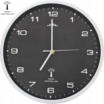 Hodiny Nástěnné hodiny řízené rádiem 31cm stříbrné/černé PP/sklo 31x4,3cm