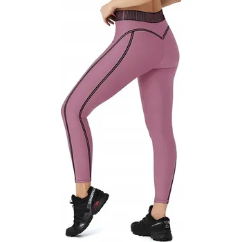 Dámské legíny Dámské sportovní legíny na jógu s vysokým pasem, neprůhledné, růžové, XXL