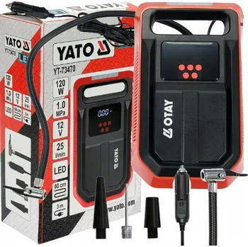 Kompresor YATO MINI KOMPRESOR 12V AUTOMOBILOVÝ S LED DISPLEJEM 120W 10 BAR 25 L/MIN