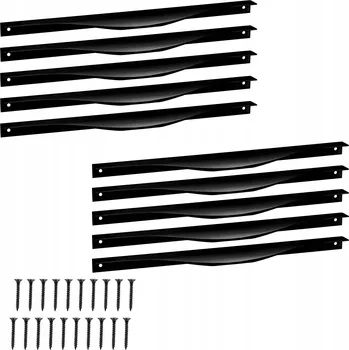 Nábytkové kování Sada 10x nábytková úchytka hranová hliníková černá matná pro nábytek 340 mm