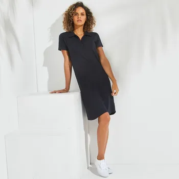 Dámské šaty Rovné šaty s polo límečkem, strečový úplet námořnická modrá 54