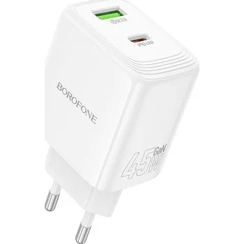 Adaptér Borofone BN30 Cargador GaN – USB + Type C – QC 3.0 PD 45W bílý