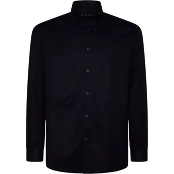 Oblečení a móda Velká pánská jednobarevná košile s dlouhým rukávem Kam 6357 černá (6XL)