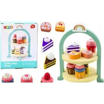Dřevěná hračka Sada Sladkostí, Dortů a Cupcaků s Dřevěným Stojanem