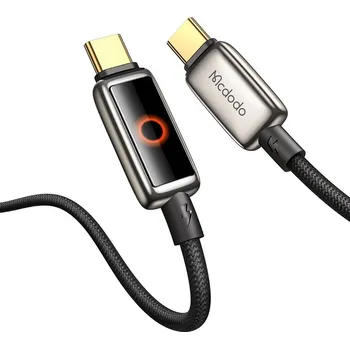 Mcdodo – datový kabel (CA-6680) – s dýchajícím světelným LED displejem, USB-C na USB-C, automatické vypnutí, 100W, 1,2m – černý