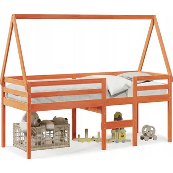 Postel Dětská postel s baldachýnem, masivní borovicové dřevo, 195,5 x 95,5 x 89 cm, přírodní