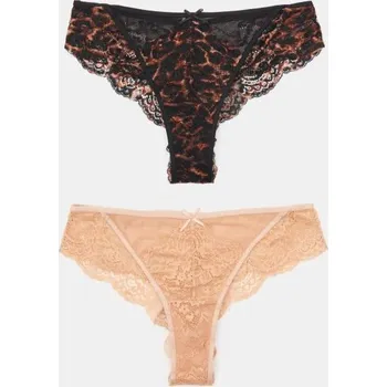 Kalhotky Sinsay - Sada 2 brazilských kalhotek s krajkou - hnědá - 814EO-74X - 814EO-74X-S