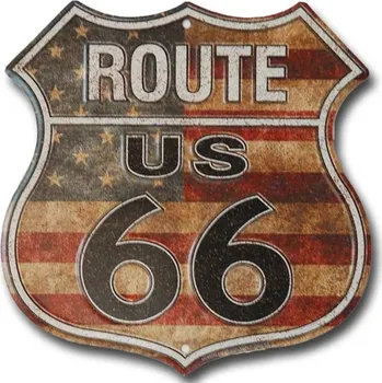 Plechová cedule Route 66 shield US Flag - plechová cedule, 30x30 cm
