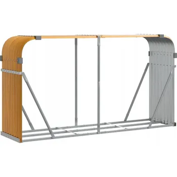 Ocelový pozinkovaný stojan na palivové dřevo 180 x 45 x 100 cm, vzhled dřeva