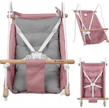 Dětská houpačka Houpačka pro děti, lehátko, kolébka do domu i zahrady Tulano růžovo-šedá 3v1