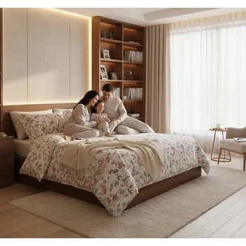 Povlečení Sada povlečení na peřinu 100% bavlna, 3 ks, růžové květy, slonovinová bílá, 220 x 200 cm