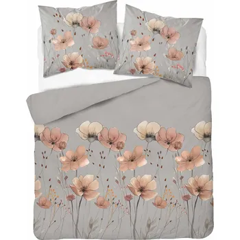 Povlečení Povlečení 160x200 šedé s broskvovými květy - Satin Stories