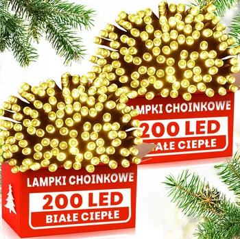 Vánoční dekorace 2 x VÁNOČNÍ OSVĚTLENÍ NA STROMEČEK 200 LED BÍLÁ TEPLÁ VNITŘNÍ VENKOVNÍ SVĚTLA