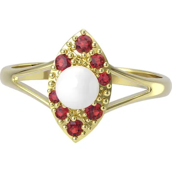 Prsten Zlatý prsten český granát s perlou Stefany - Zlato Au 585/1000, 56