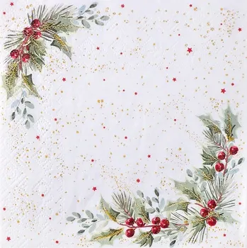 Papírový ubrousek Santex Ubrousky papírové bílé s větvičkami 33x33 cm 10ks