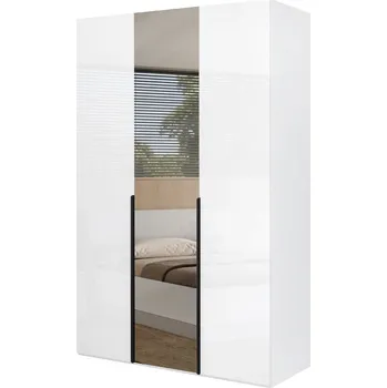 Šatní skříň Skříň 3D se zrcadlem, bílý lesk Mila