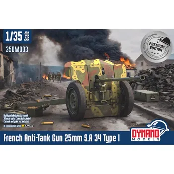 Plastikový model Dynamo models 1/35 French Anti-Tank Gun 25mm S.A 34 Type I Premium