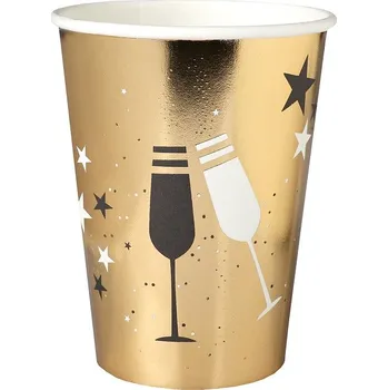 Party nádobí Santex Kelímky papírové zlaté se skleničkami 270ml 10ks