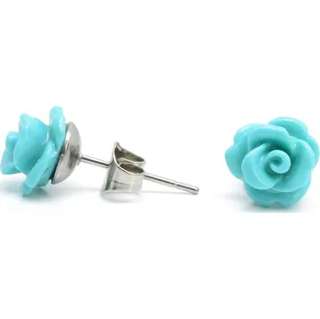 Náušnice Náušnice z chirurgické oceli růže - Modrá