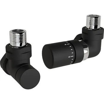 Ventil Zehnder Ventil Zehnder úhlový rohový, rohové šroubení pro zpátečku 1/2", s termostatickou hlavicí Design Line, Set G, RAL 0557 black matt, Z-839739-0557 Z-839739-0557