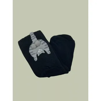 Dámské ponožky Dámské ponožky s kočičím motivem – 3D motiv - Černé – Šedá kočka