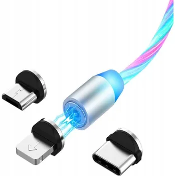 Datový kabel ŁADOWARKA KABEL MAGNETYCZNY SVÍTÍCÍ USB-C MICRO LIGHTING MODRÝ 1M 2A