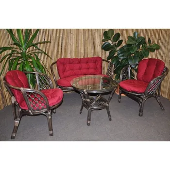 Zahradní sestava Ratanová sedací souprava Bahama veká hnědá, polstr vínový