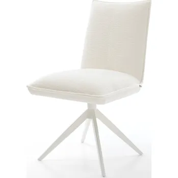 Jídelní židle DELIFE Jídelní židle Lelio-Flex bouclé měkký béžová křížová podnož široká bílá 360° otočný houpací funkce taštičkové pružiny