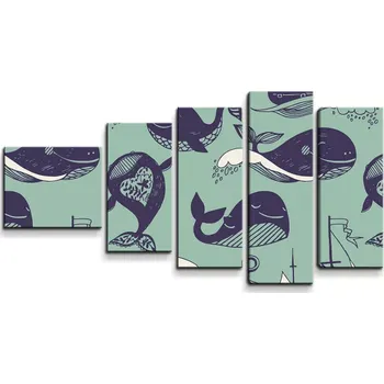 Obraz Sablio Obraz - 5-dílný Velryby - 100x60 cm