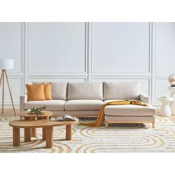 Pohovka Rohová pohovka béžová čalounění polyester levostranná dřevěné nohy stylová Beliani