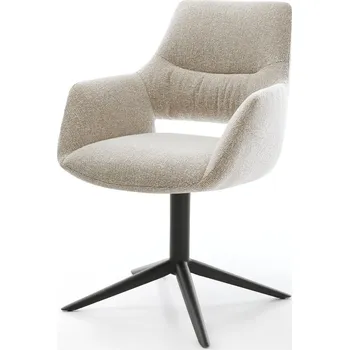 Jídelní židle DELIFE Jídelní židle Yago-Flex s područkami látka Měkký béžová křížová podnož černá 360° otočný houpací funkce taštičkové pružiny