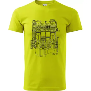 Motor Škoda/ VW 1.9L TDI ze předu - Klasické pánské triko vyšší gramáže - 3XL ( Limetková )