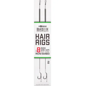 Rybářský háček Korda Basix Hair Rigs Wide Gape Háčky do země, s návazcem, s protihrotem, 2 ks