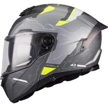 Helma na motorku MT Helmets Výklopná helma na motorku MT Atom 2 SV Highlands E2 matná černo-šedo-fluo žlutá S