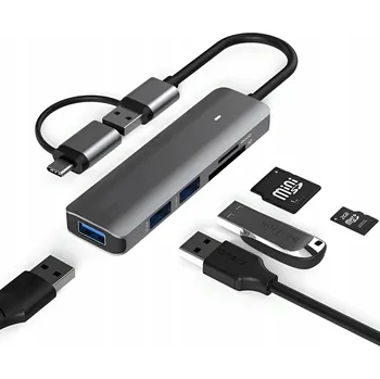 Čtečka paměťových karet ROZBOČOVAČ HUB ČTEČKA KARET SD USB 3.0 USB C 7v1