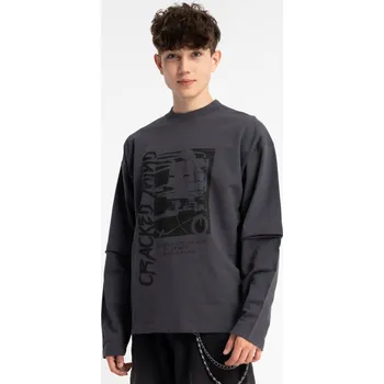 Chlapecké tričko Reporter Young | Chlapecké tmavě šedé tričko longsleeve s potiskem a vrstveným efektem rukávů - Barva TMAVĚ ŠEDÁ, Velikost 170 253-0550B-68-170-1