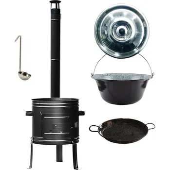 Kempingové nádobí Smaltovaný kotlík 20 L + kovová kotlina 42 CLASSIC (KOV) + ​​smaltovaná pánev 46 cm Paella