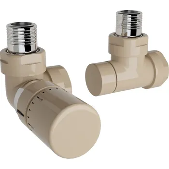 Ventil Zehnder Ventil Zehnder úhlový rohový, rohové šroubení pro zpátečku 1/2", s termostatickou hlavicí Design Line, Set I, RAL 0523 beige quartz, Z-839729-0523 Z-839729-0523