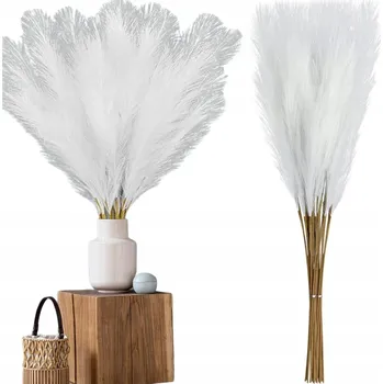 umělá květina Umělá pampová tráva , bílý rákos, sada 10 Ks ozdobných větviček
