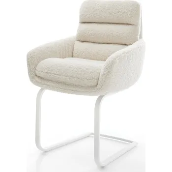 Jídelní židle DELIFE Jídelní židle Abelia-Flex s područkami plyšový manšestr béžová jídelní židle plochá bílá