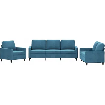 Sedací souprava 3dílná sedací souprava, čalouněná sametem, modrá
