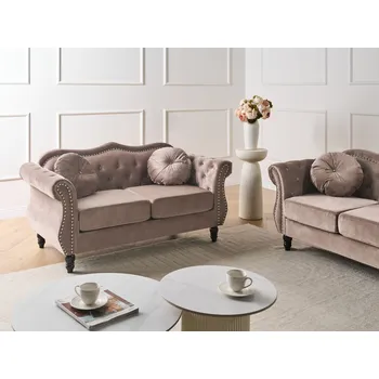 Pohovka Pohovka dvoumístná taupe sametové čalounění retro glamour styl obývací pokoj Beliani